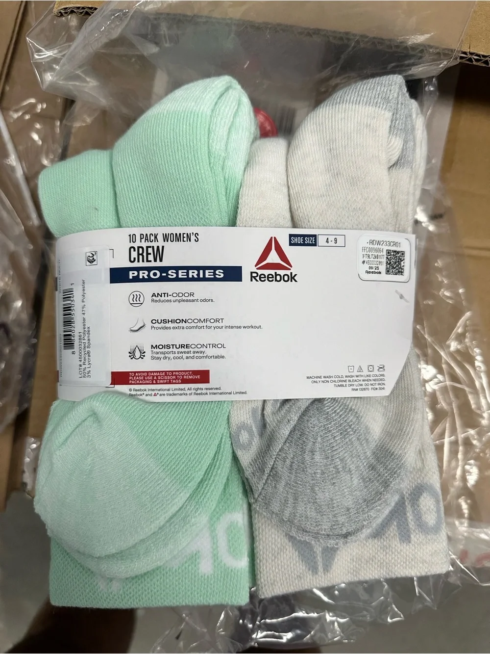 Reebok Women’s Pro-Series 10-Pack Crew Socks in White, Light Gray & Mint Accent